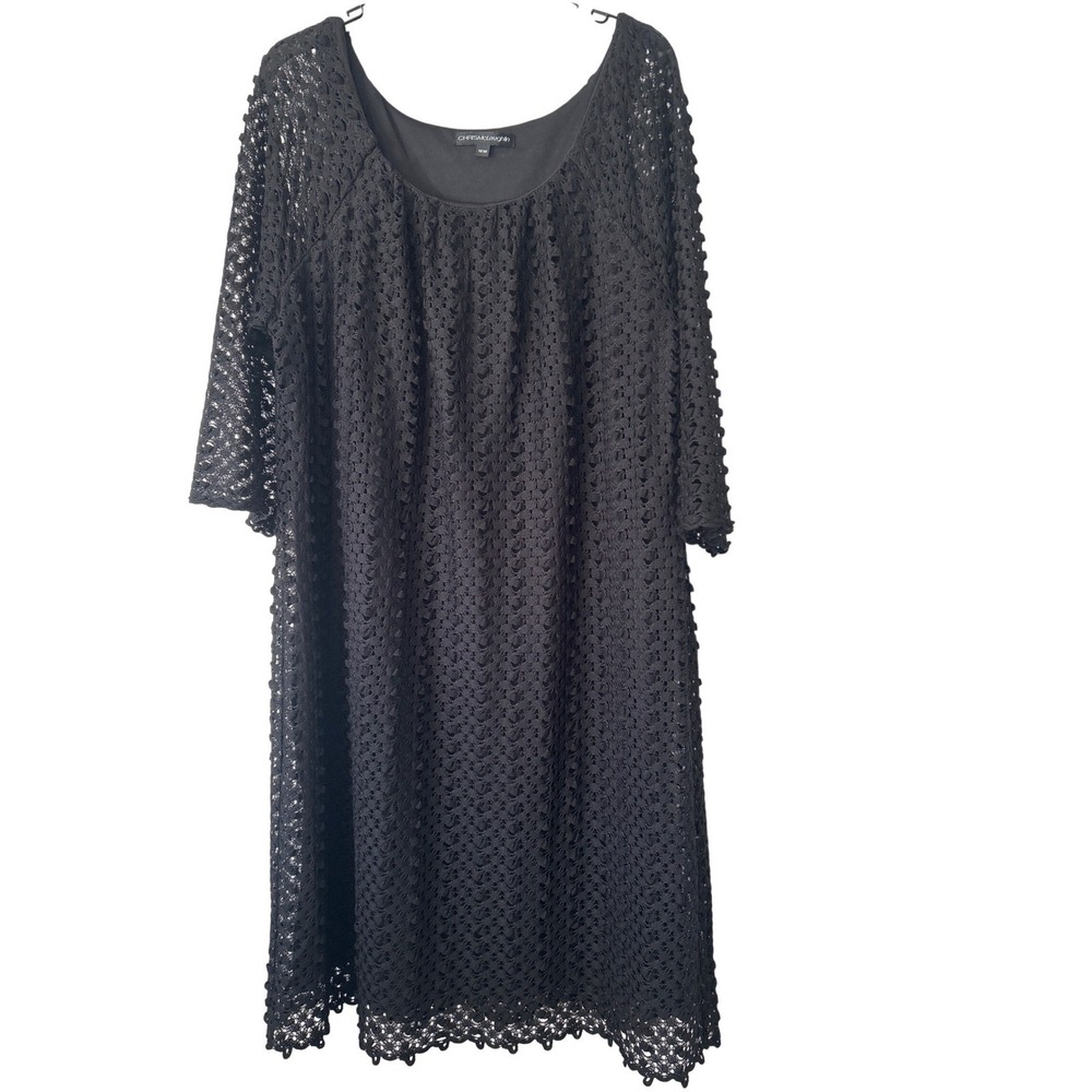 Chris McLaughlin Black Crochet Lace Shift Dress 16W‎ 3/4 Sleeve R5D741L36C